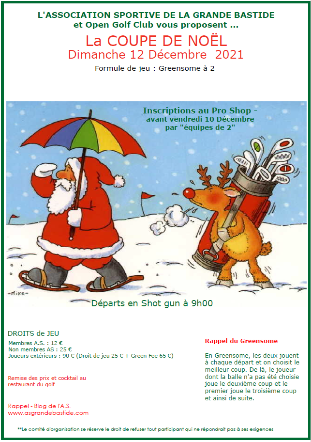 Compétition de Noël au sein du Golf de la Grande Bastide en formule Greensome